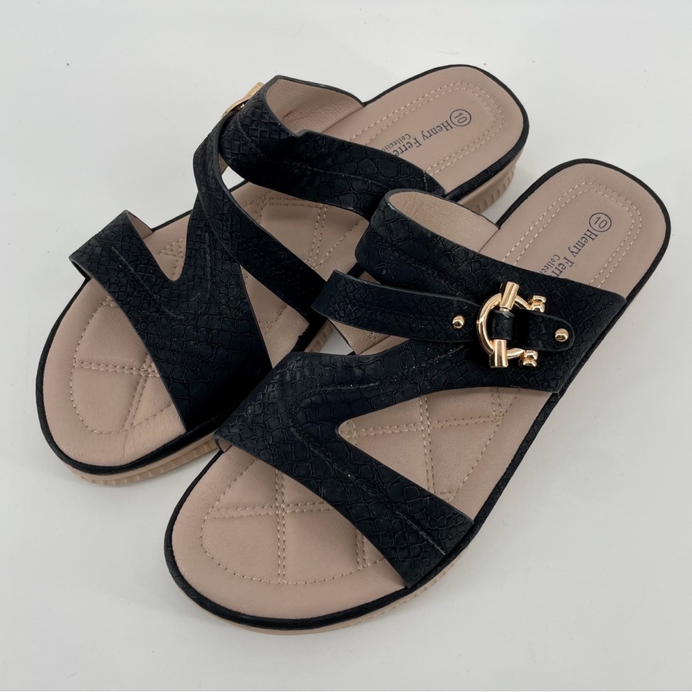 Henry Ferrera Sandals Black Buckle 10